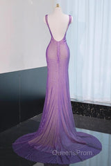 Noble Purple Mermaid Gown - Glitter Rhinestone Tulle Evening Prom Dress For Special Ocassions