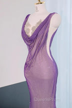 Noble Purple Mermaid Gown - Glitter Rhinestone Tulle Evening Prom Dress For Special Ocassions
