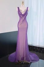 Noble Purple Mermaid Gown - Glitter Rhinestone Tulle Evening Prom Dress For Special Ocassions