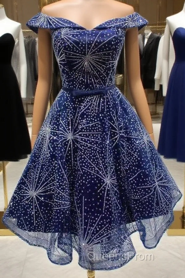 Off Houlder Bridesmaid Dress, Sequin Evening Dress, Short Homecoming Dress,Custom Made Main image