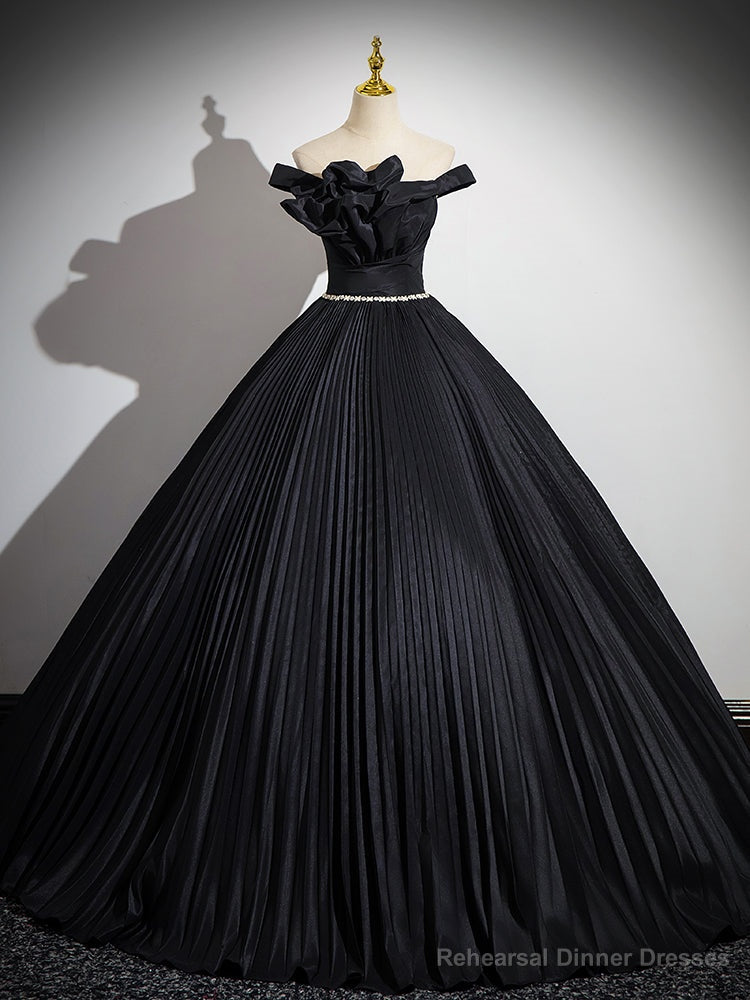 Off Shoulder A-Line Black Long Prom Dress, Black Long Evening Dress Main image