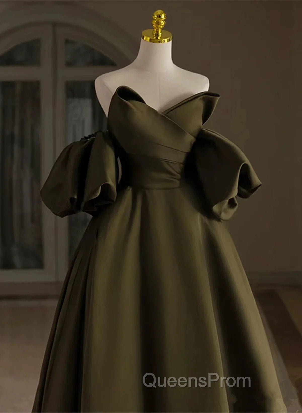 Off Shoulder A-Line Satin Green Long Party Dress, Green Evening Dress Evening Prom Dress Secondary image