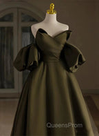 Off Shoulder A-Line Satin Green Long Party Dress, Green Evening Dress Evening Prom Dress