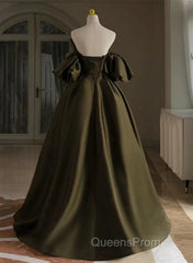 Off Shoulder A-Line Satin Green Long Party Dress, Green Evening Dress Evening Prom Dress
