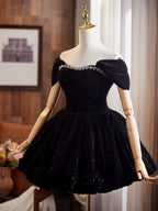 Off Shoulder A-Line Velvet Black Classy Prom Dress, Black Homecoming Dress