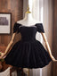 Off Shoulder A-Line Velvet Black Classy Prom Dress, Black Homecoming Dress