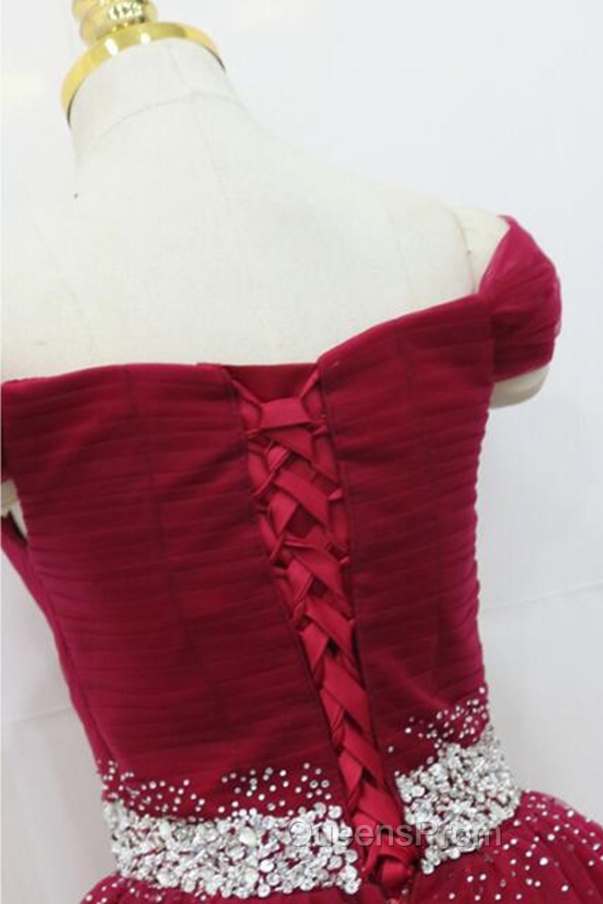 Off Shoulder Burgundy Tulle Long Evening Prom Dress with Sequins, Burgundy Tulle Formal Evening Dress