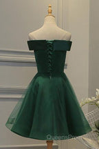 Off Shoulder Green Lace Floral Evening Prom Dress, Short Green Lace Homecoming Dress, Green Formal Evening Dress