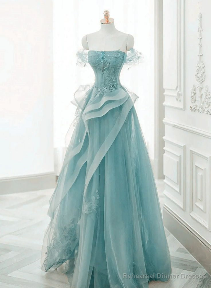 Off Shoulder Lace-up Formal Dress,Blue Birthday Dress Pretty Prom Dress Main image
