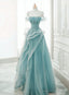 Off Shoulder Lace-up Formal Dress,Blue Birthday Dress Pretty Prom Dress