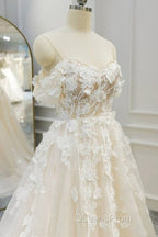 Off Shoulder Light Champagne Tulle Lace Long Evening Prom Dress, Light Champagne Lace Formal Evening Dress
