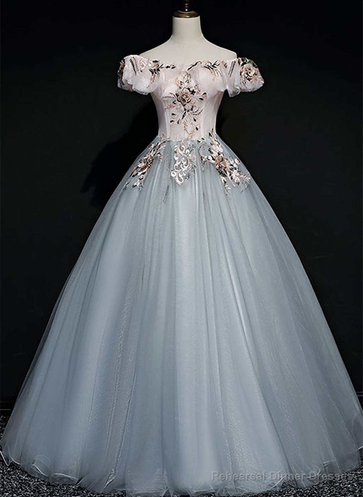 Off Shoulder Long Off Shoulder Party Dress, Tulle Sweet 16 Dress Formal Gown Main image