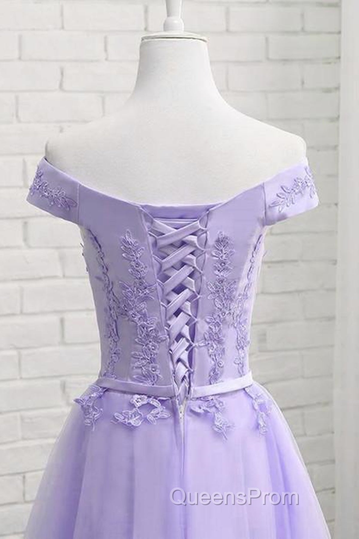 Off Shoulder Purple Lace Short Evening Prom Dress, Lilac Lace Homecoming Dress, Short Purple Formal Evening Dress Secondary image