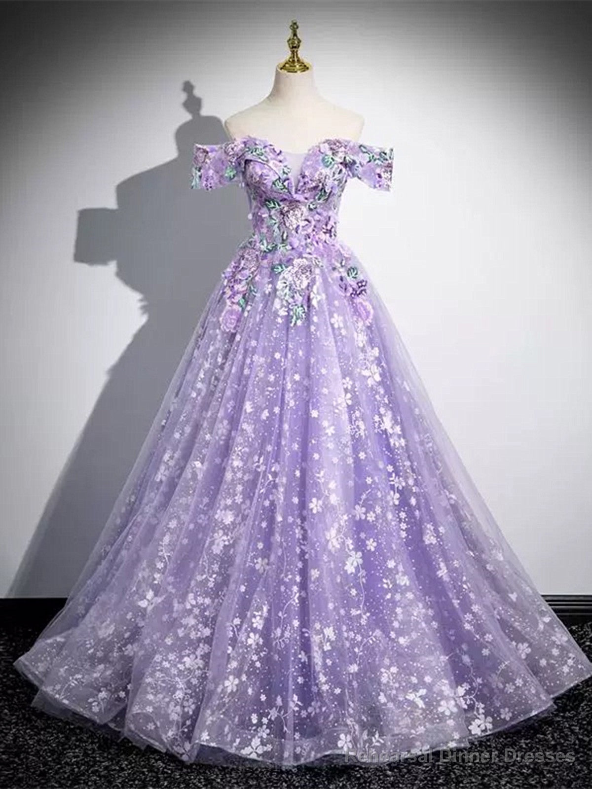 Off Shoulder Purple Lace Sweetheart Party Dress, Purple Sweet 16 Dress Main image