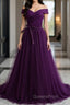 Off Shoulder Purple Tulle Long Evening Prom Dress, Off the Shoulder Purple Formal Dress, Purple Evening Dress