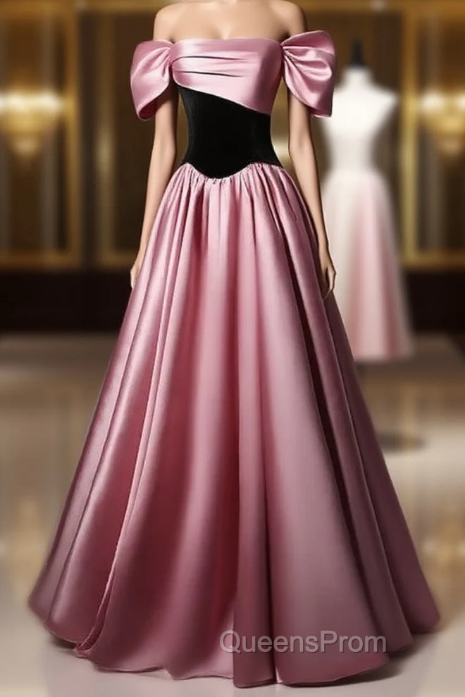 Off Shoulder Satin Scoop A-Line Long Party Dress Evening Prom Dress Evening Dress Main image