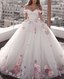 Off Shoulder Tulle Ball Gown Wedding Dress Floral Flowers Beaded