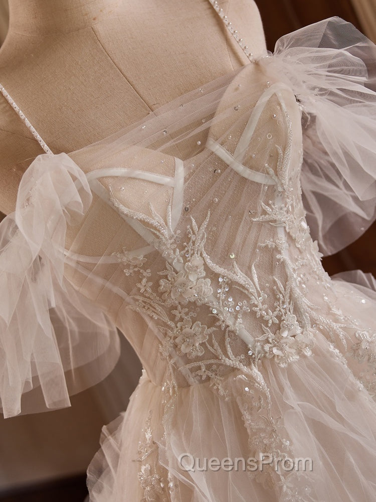 Off Shoulder Tulle Lace Light Champagne Long Evening Prom Dress, Light Champagne Sweet 16 Dress