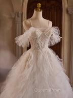 Off Shoulder Tulle Lace Light Champagne Long Evening Prom Dress, Light Champagne Sweet 16 Dress