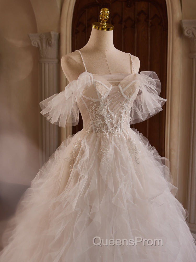 Off Shoulder Tulle Lace Light Champagne Long Evening Prom Dress, Light Champagne Sweet 16 Dress
