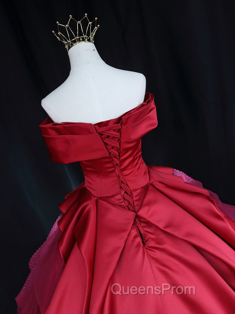 Off Shoulder Tulle Satin Blue Long Evening Prom Gown, Blue Long Evening Dress