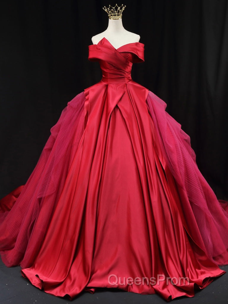 Off Shoulder Tulle Satin Blue Long Evening Prom Gown, Blue Long Evening Dress