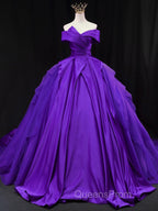 Off Shoulder Tulle Satin Blue Long Evening Prom Gown, Blue Long Evening Dress