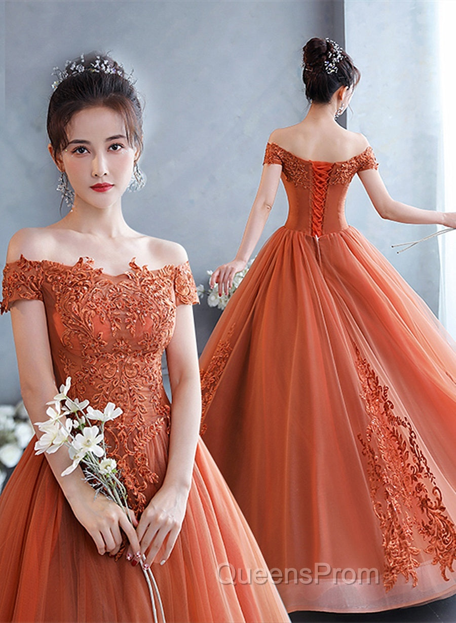 Off Shoulder Tulle With Lace Sweetheart Long Formal Dress, Sweet 16 Dress