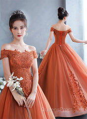 Off Shoulder Tulle With Lace Sweetheart Long Formal Dress, Sweet 16 Dress