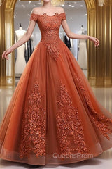 Off Shoulder Tulle With Lace Sweetheart Long Formal Dress, Sweet 16 Dress