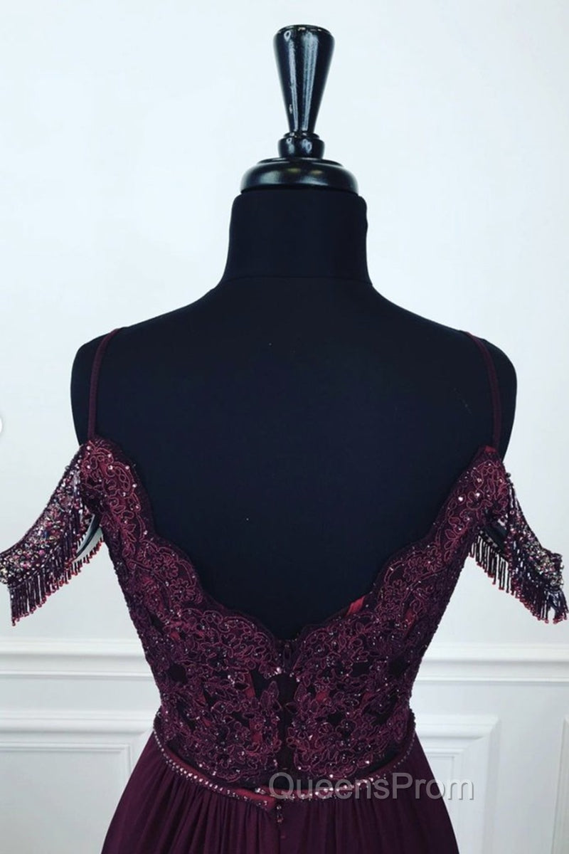 Off Shoulder Two Pieces Purple Lace Long Evening Prom Dress, 2 Pieces Purple Formal Dress, Purple Lace Evening Dress