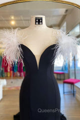 Off Shoulder V Neck Mermaid Black Long Evening Prom Dress, Mermaid Black Formal Dress, Black Evening Dress