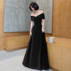 Off Shoulder Velvet Floor Length Sweetheart Classy Evening Dress, A-Line Long Classy Prom Dress