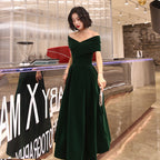 Off Shoulder Velvet Floor Length Sweetheart Classy Evening Dress, A-Line Long Classy Prom Dress