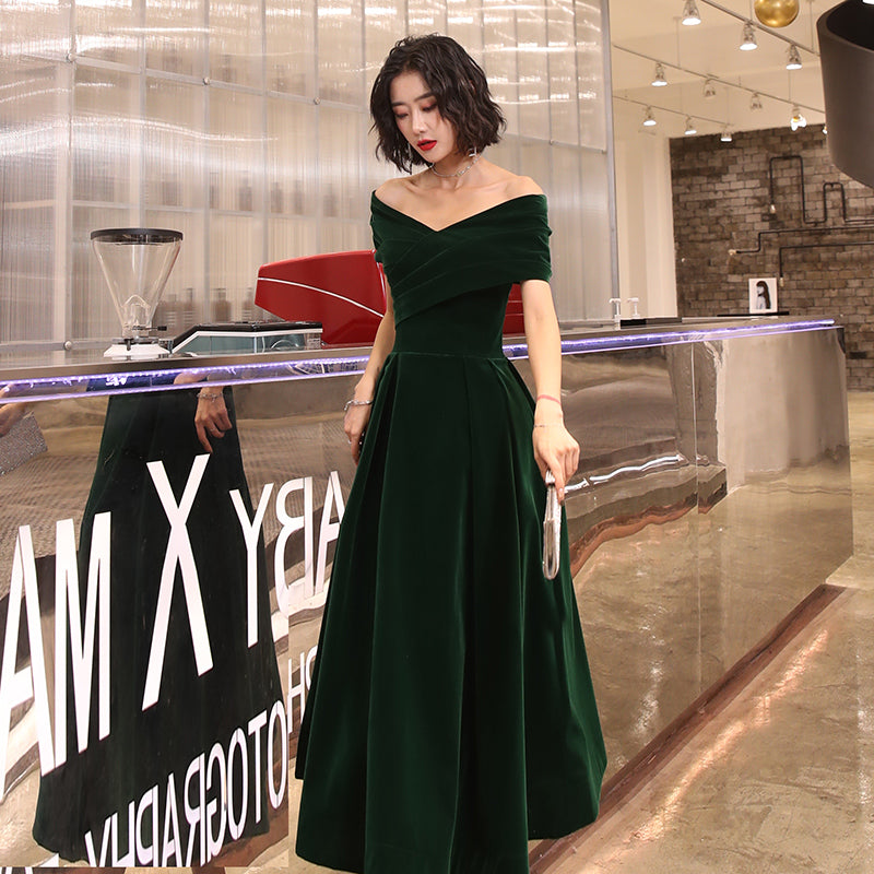 Off Shoulder Velvet Floor Length Sweetheart Classy Evening Dress, A-Line Long Classy Prom Dress