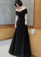 Off Shoulder Velvet Floor Length Sweetheart Classy Evening Dress, A-Line Long Classy Prom Dress