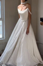 Off Shoulder White Beautiful Wedding Dress Long Classy Dress