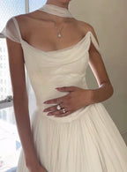 Off Shoulder White Beautiful Wedding Dress Long Classy Dress