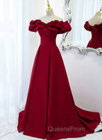 Off Shoulder Wine Red Sweetheart Long Party Dress, Wine Red Evening Prom Dress Evening Dress