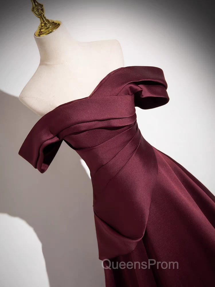 Off The Shoulder A-Line Satin Ruched Floor Length Evening Prom Dress Secondary image