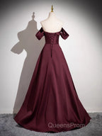 Off The Shoulder A-Line Satin Ruched Floor Length Evening Prom Dress