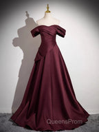 Off The Shoulder A-Line Satin Ruched Floor Length Evening Prom Dress