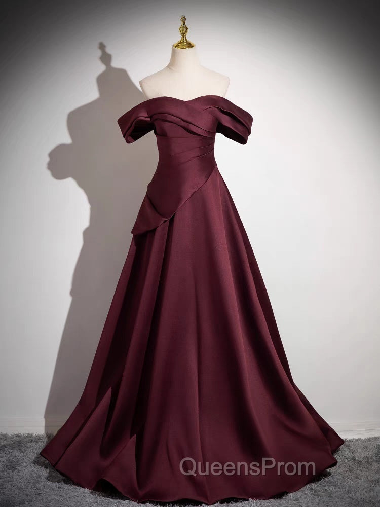 Off The Shoulder A-Line Satin Ruched Floor Length Evening Prom Dress