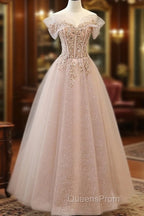 Off The Shoulder A Line Tulle Long Evening Prom Dress Formal Evening Dress