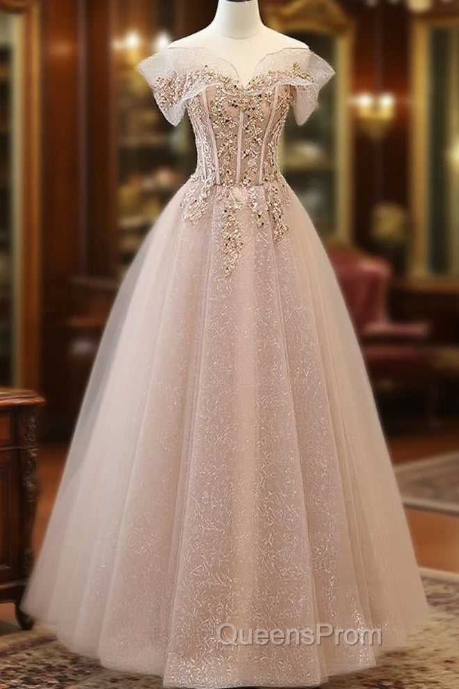 Off The Shoulder A Line Tulle Long Evening Prom Dress Formal Evening Dress