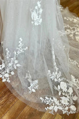 Off-The-Shoulder Appliques Straps Sweeping Long Wedding Dress