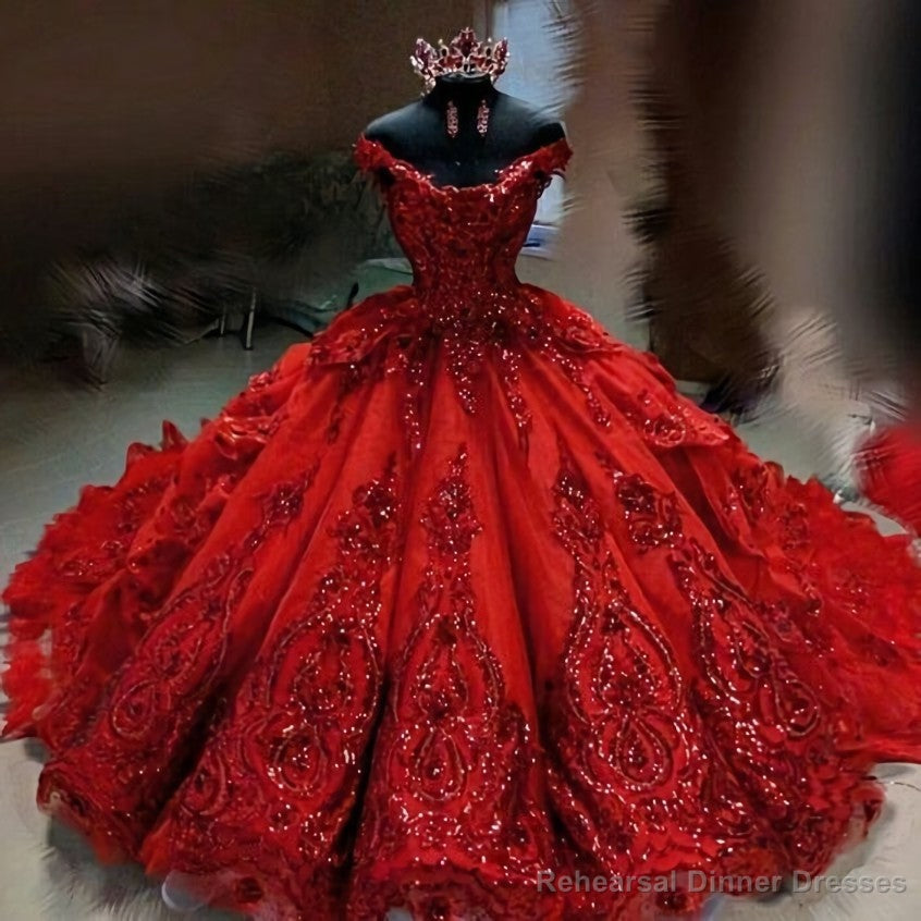 Off the shoulder ball gown, charming prom dress