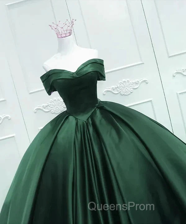 Off The Shoulder Ball Gown Dark Green Satin Quinceanera Dress Princess Dress Evening Prom Dress