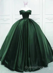 Off The Shoulder Ball Gown Dark Green Satin Quinceanera Dress Princess Dress Evening Prom Dress