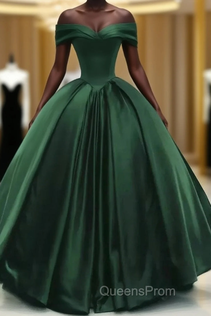 Off The Shoulder Ball Gown Dark Green Satin Quinceanera Dress Princess Dress Evening Prom Dress